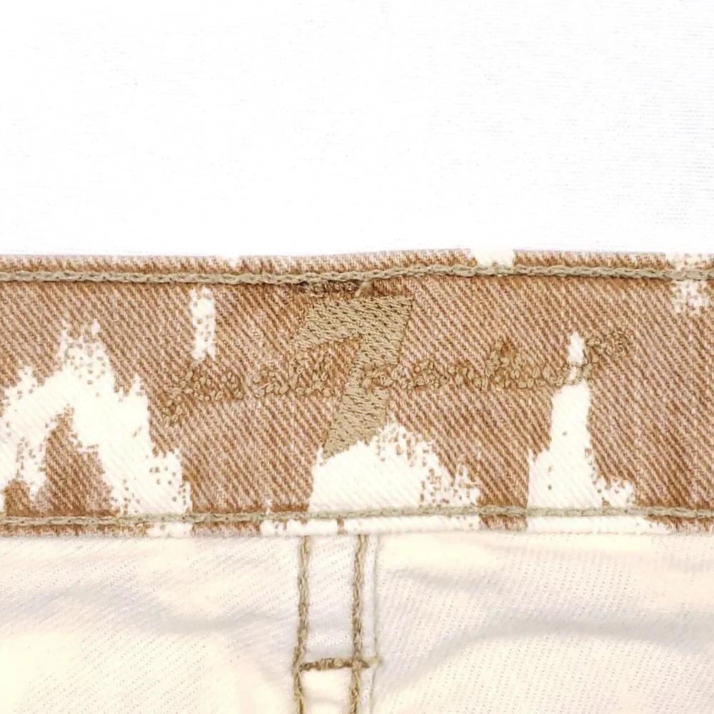 7 For All‎ Mankind Cropped Skinny Jeans Beige White Ikat Print 27 Stretch Denim - Picture 5 of 9